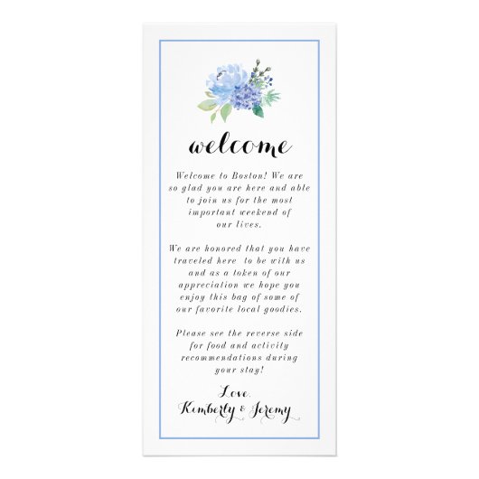 Welkom Tas Notities - Blauwe Bloemen Hydrangea Reclamekaart (Voorkant)