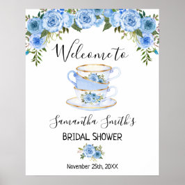 Welkom Tea Vrijgezellenfeest Blue Floral-teken Poster