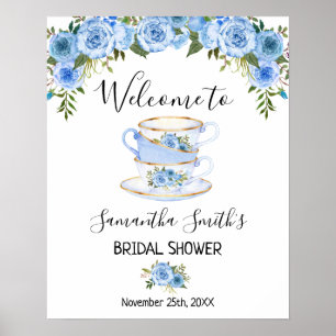 Welkom Tea Vrijgezellenfeest Blue Floral-teken Poster