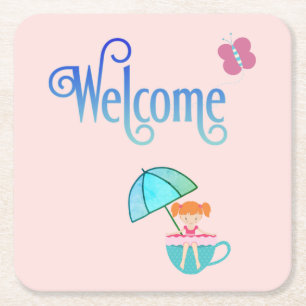 Welkom Teacup Girl Butterfly Kartonnen Onderzetters