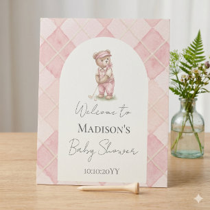 Welkom Teken Golfen Roze Baby Shower Reclamebord Met Voetstuk
