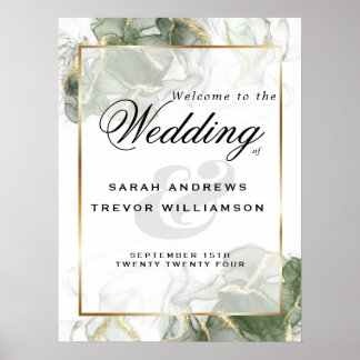 Welkom teken Goud Gedempte Salie Groene Inkt Poster