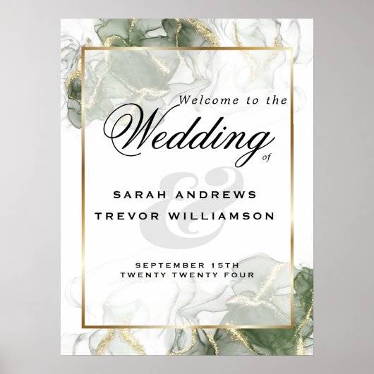 Welkom teken Goud Gedempte Salie Groene Inkt Poster (Voorkant)