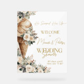 Welkom Teken Ice Cream Opgerept Bloemen Boho Acryl Bord (Voorkant)