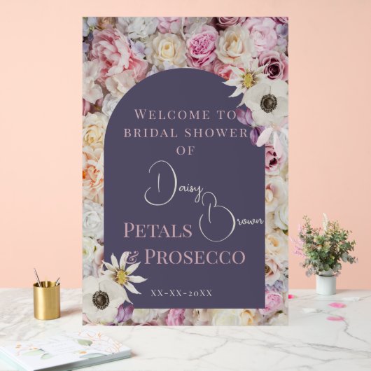 Welkom Teken Lila Bloemboog Zomer Bruids Showe Acryl Bord (Huwelijk)