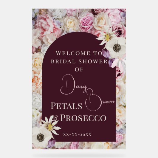 Welkom Teken Mahogany Bloemenboog Zomerbruid Acryl Bord (Voorkant)