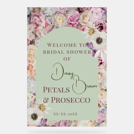 Welkom Teken Mint Groene Bloemboog Zomer Bruid Acryl Bord (Voorkant)