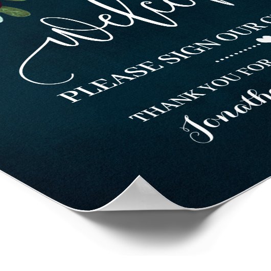 Welkom Teken ons gastboek Wijn Navy Bruiloft Poster (Hoek)