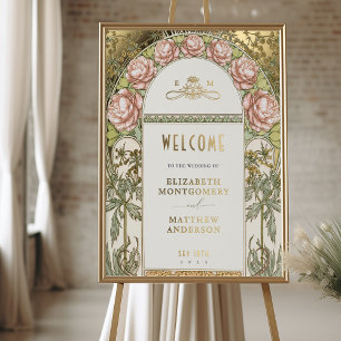 Welkom Teken Peonies Gold Wedding Folie Afdrukken