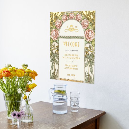 Welkom Teken Peonies Gold Wedding Folie Afdrukken (Laag (Keuken))