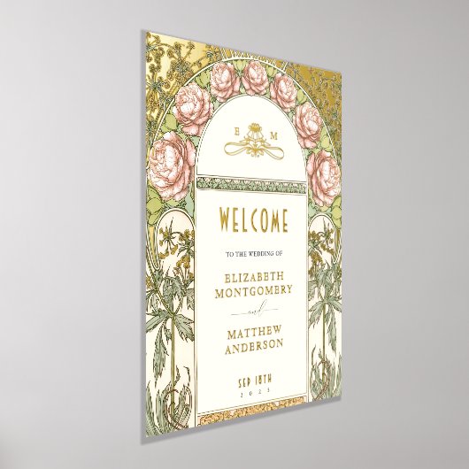 Welkom Teken Peonies Gold Wedding Folie Afdrukken (Laagn)