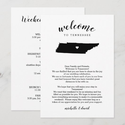 Welkom Tennessee Wedding Letter & Itinerary (Voorkant / Achterkant)