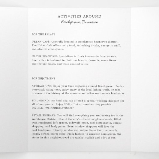 Welkom Tennessee Wedding Letter & Itinerary Drieluik Programma (Binnenkant midden)