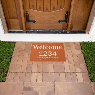 Welkom Terra Cotta en Beige Huisnummer Adres Deurmat