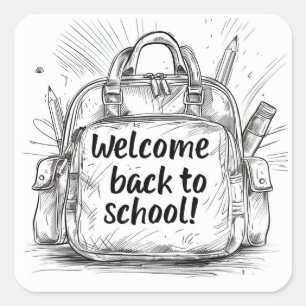 Welkom terug bij school rugzak vierkante sticker