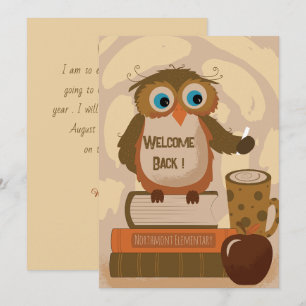 Welkom terug Brown Owl Teacher Invitation Kaart