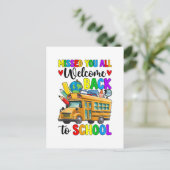 Welkom terug eerste schooldag buschauffeur briefkaart (Staand voorkant)