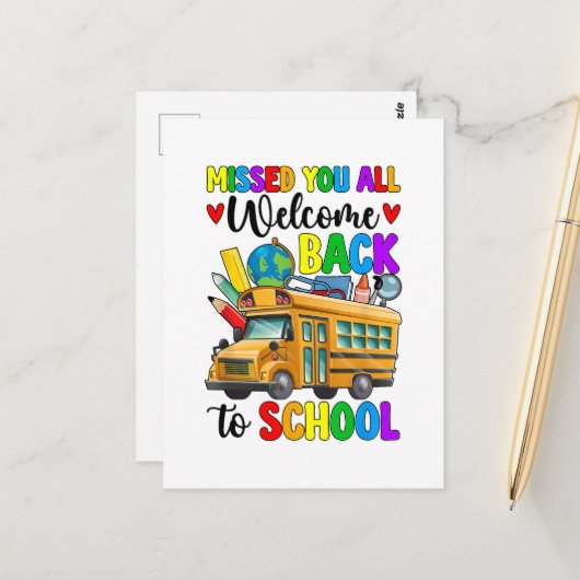 Welkom terug eerste schooldag buschauffeur briefkaart (Voorkant / Achterkant in situ)
