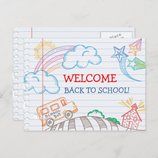 Welkom terug naar het Briefkaart van de School (Voorkant / Achterkant)