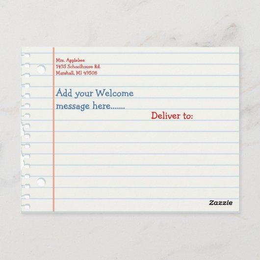 Welkom terug naar het Briefkaart van de School (Achterkant)