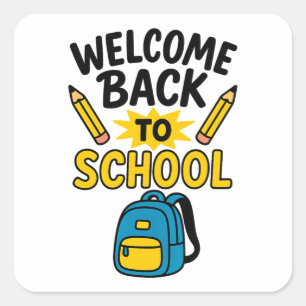 Welkom terug naar leuk schoolrugzak potlood vierkante sticker