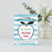 Welkom terug naar school, Apple & Waterverf Stripe Briefkaart (Staand voorkant)