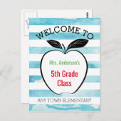 Welkom terug naar school, Apple & Waterverf Stripe Briefkaart (Voorkant / Achterkant)