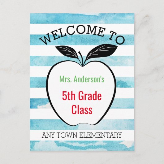 Welkom terug naar school, Apple & Waterverf Stripe Briefkaart (Voorkant)