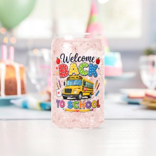 Welkom terug naar school Buschauffeur Eerste Dag Blikvorm Glas