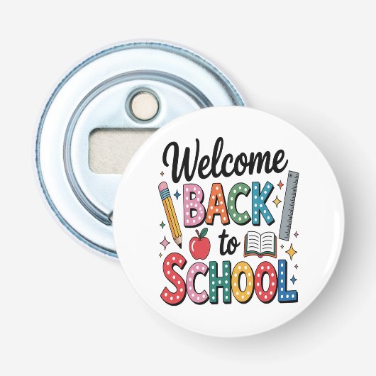 Welkom terug naar school button flesopener (Voorkant)