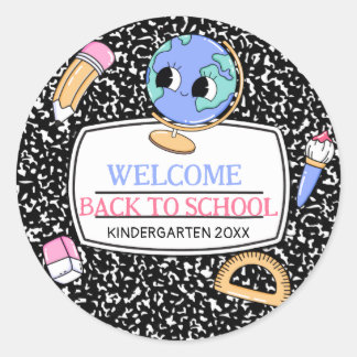 Welkom terug naar school compositie notitieboek ronde sticker