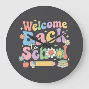 Welkom terug naar school eerste schooldag leraar grote klok