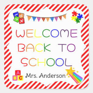 Welkom Terug naar School First Day op School Stick Vierkante Sticker