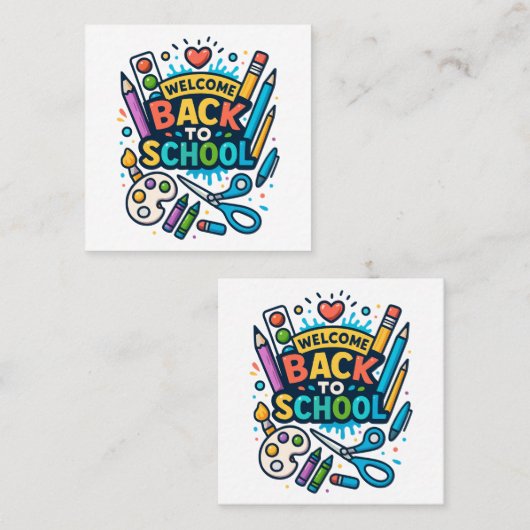 Welkom Terug naar School Fun Art Design Vierkante Visitekaartje (Voorkant / Achterkant)