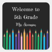 Welkom terug-naar-school gekleurde potloden Sticke Vierkante Sticker (Voorkant)