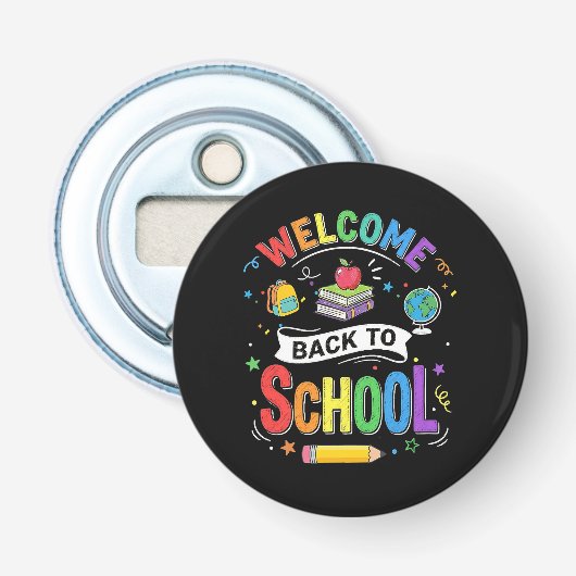Welkom terug naar school kinderen leraar eerste da button flesopener (Voorkant)