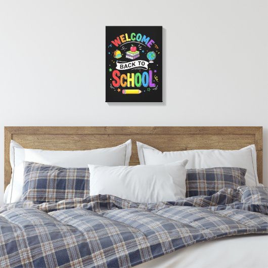 Welkom Terug naar School Kinderen Leraar Eerste Da Canvas Afdruk (Insitu (Slaapkamer))