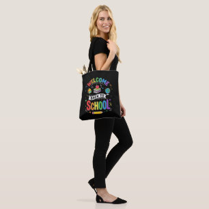 Welkom terug naar school kinderen leraar eerste da tote bag