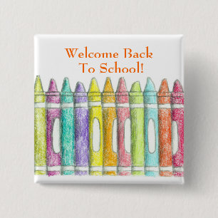 Welkom Terug naar school Kleurkrijtjes Tekenen Vierkante Button 5,1 Cm