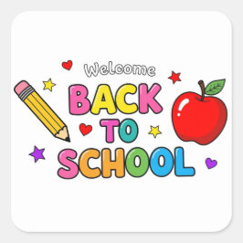Welkom terug naar school Kleurrijke vierkante Stic Sticker