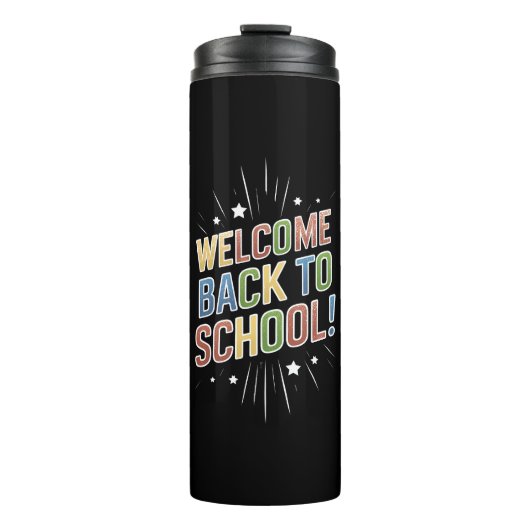 Welkom terug naar school leraar eerste dag van de  thermosbeker (Voorkant)