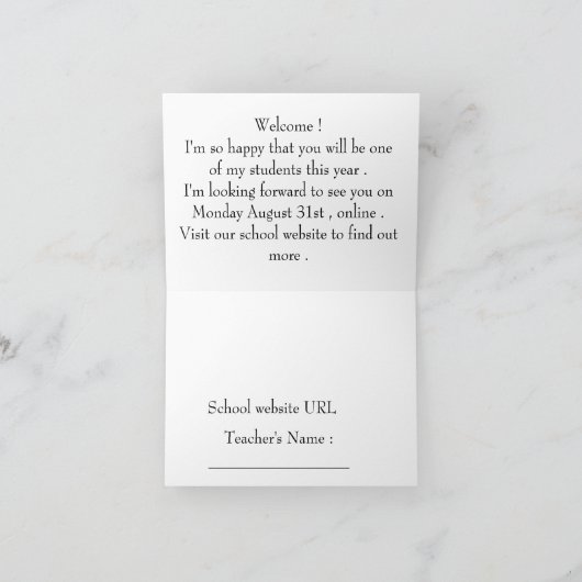 Welkom Terug-naar-School Online Class Kaart (Binnen)