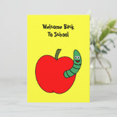 Welkom terug naar school rode appel en groene worm kaart (Staand voorkant)