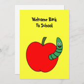 Welkom terug naar school rode appel en groene worm kaart (Voorkant / Achterkant)