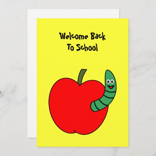 Welkom terug naar school rode appel en groene worm kaart (Voorkant / Achterkant)