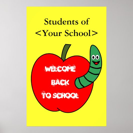 Welkom terug naar school rode appel en groene worm poster (Voorkant)