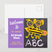 Welkom terug naar schoolleraar Paars Chalkboard Briefkaart (Voorkant / Achterkant)