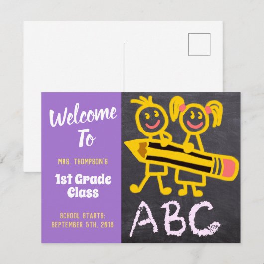 Welkom terug naar schoolleraar Paars Chalkboard Briefkaart (Voorkant / Achterkant)