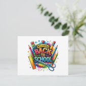 Welkom terug op de eerste dag van de schoolleraar save the date (Staand voorkant)