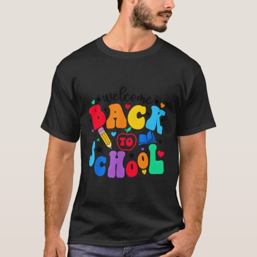Welkom terug op de eerste dag van de schoolleraar t-shirt (Voorkant)